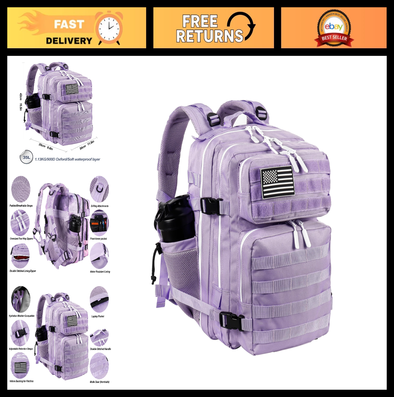 Tactical Military Backpack 25L/35L   Army Assault Pack, Small Rucksack with Bott0