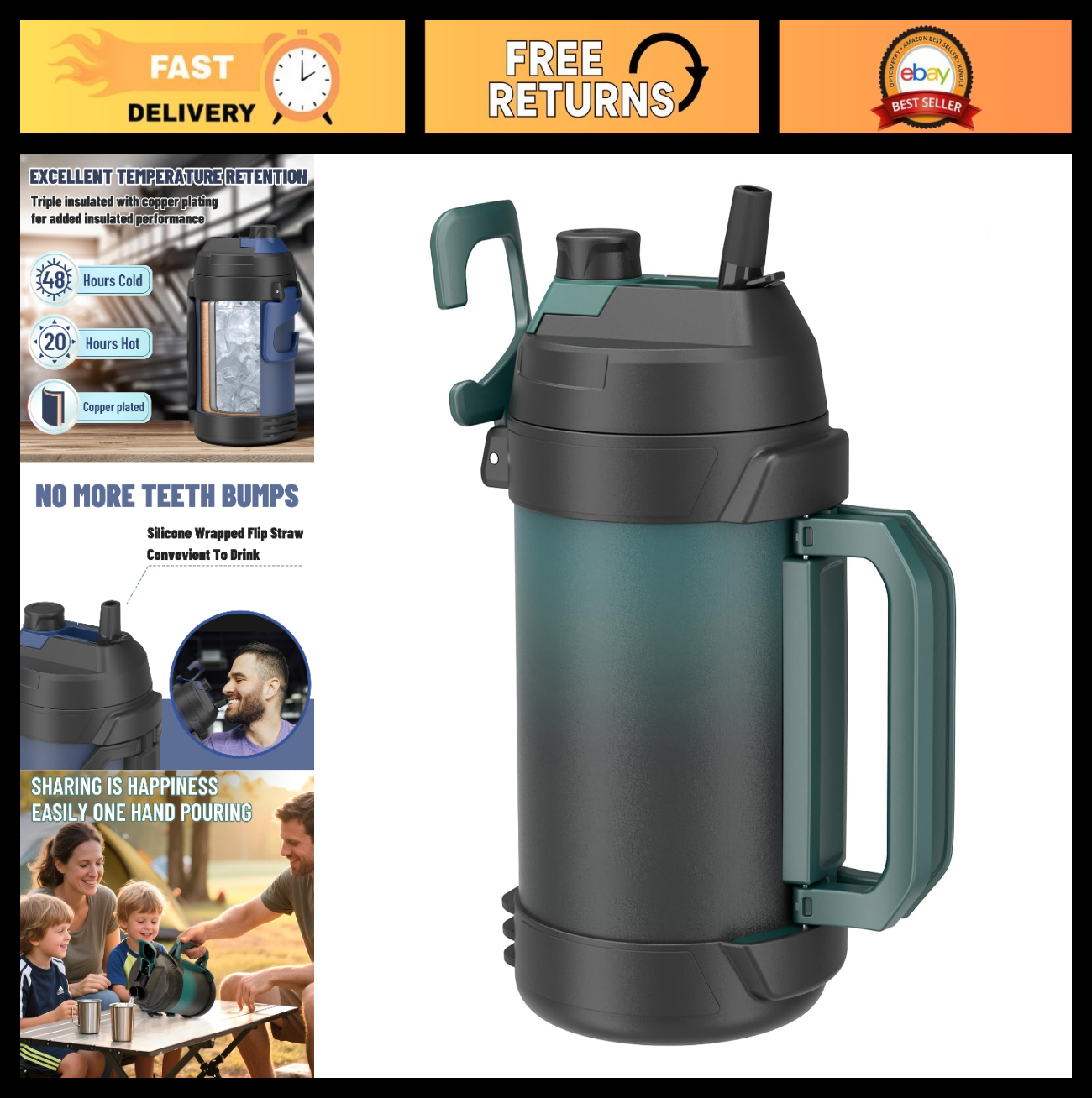1 Gallon Insulated Water Jug with Straw - 128 oz Stainless Steel Sport Bottle fo0