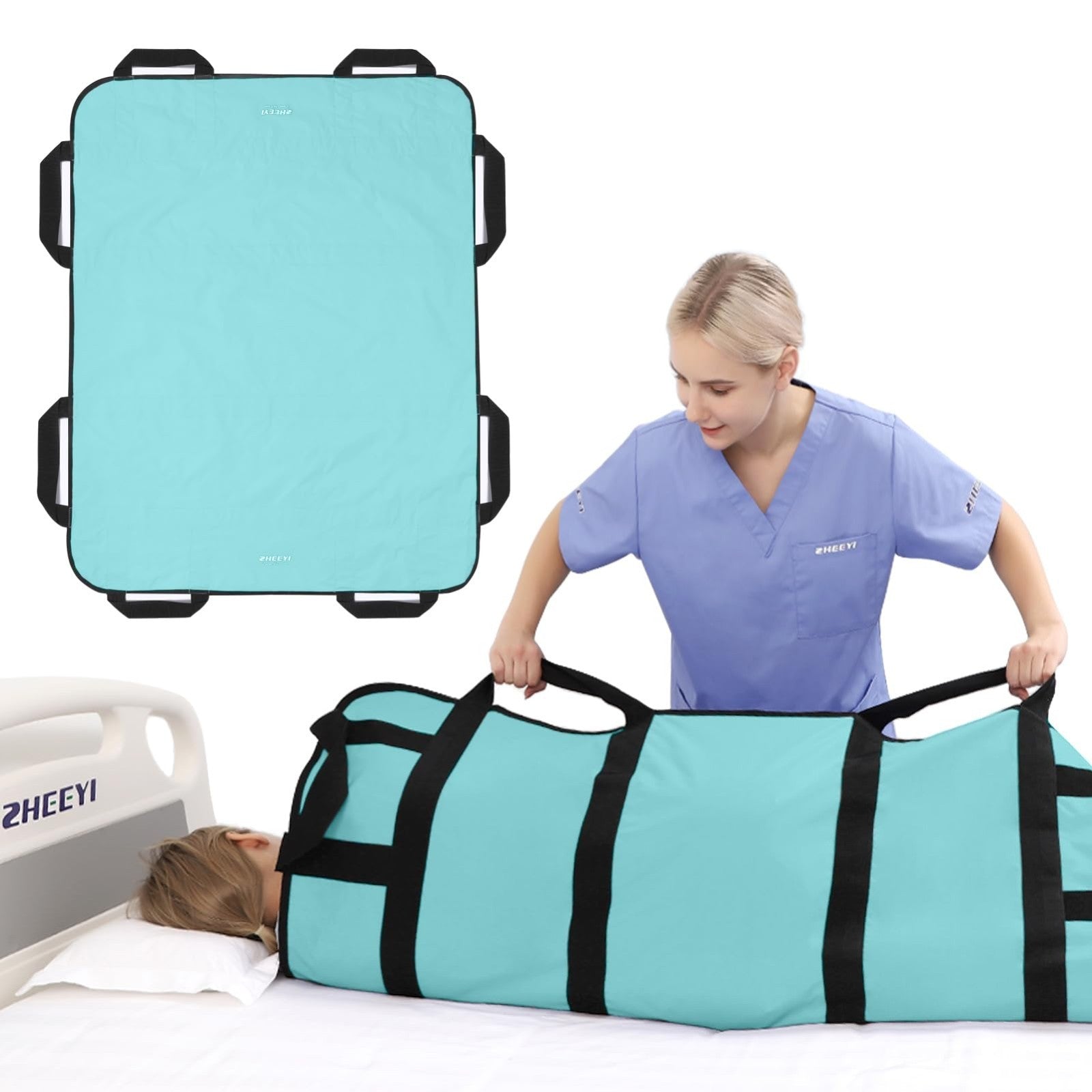 Multipurpose 48"x40" Bed Pad   Reusable Washable Transfer Sheet with Handles, Aq1