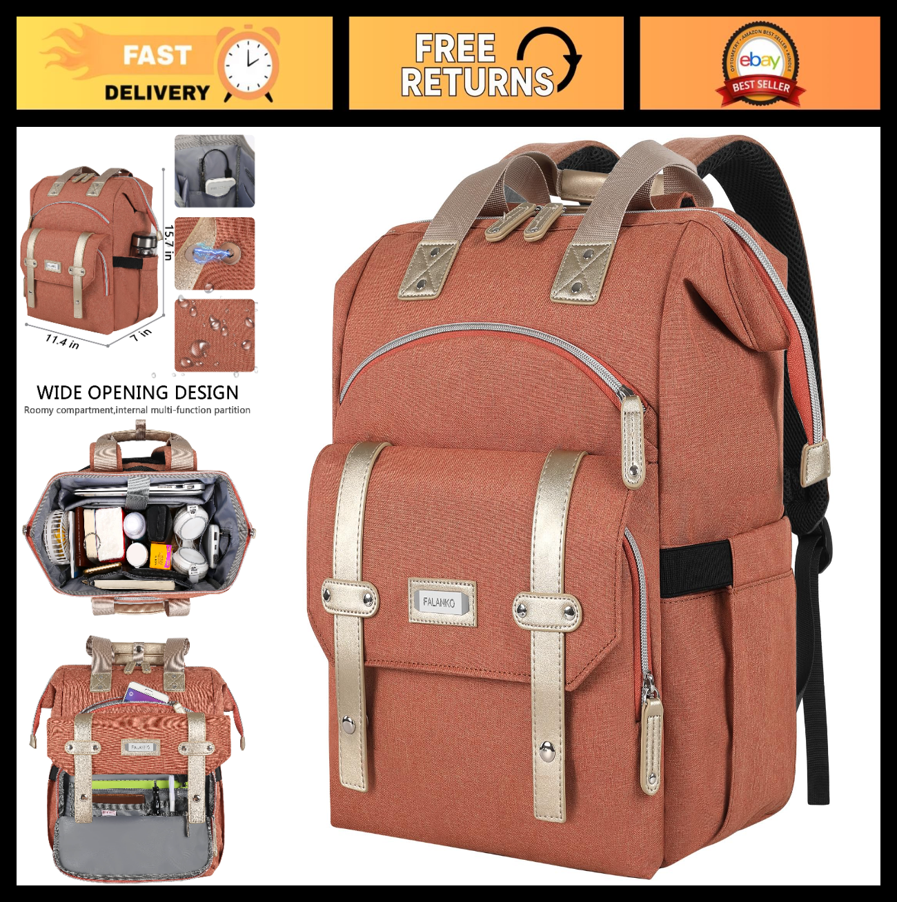 Waterproof 15.6" Laptop Backpack for Women, Large School Bag, RFID Anti Theft Or0