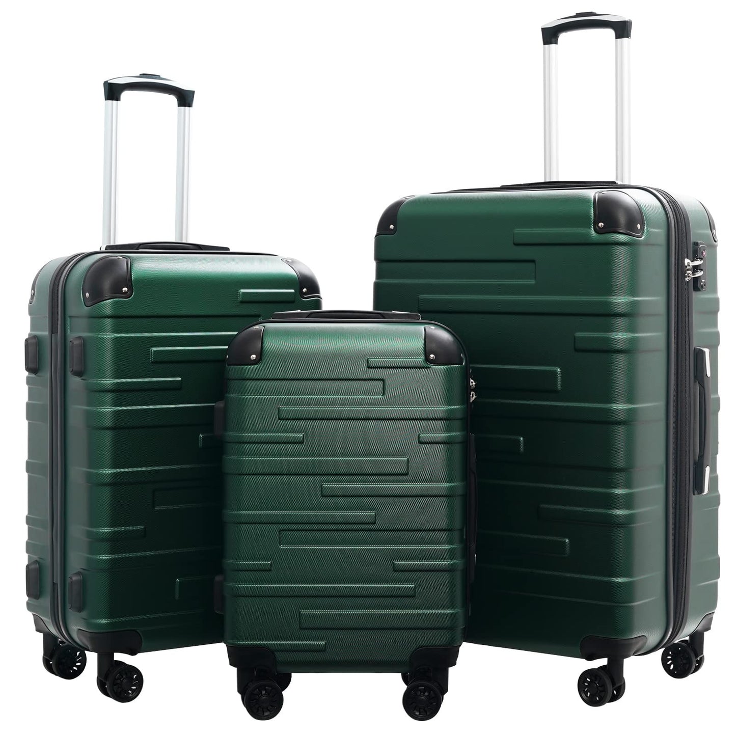 3-Piece Hardside Luggage Set - ABS, Scratch-Resistant, TSA Lock, 360° Spinner Wh0