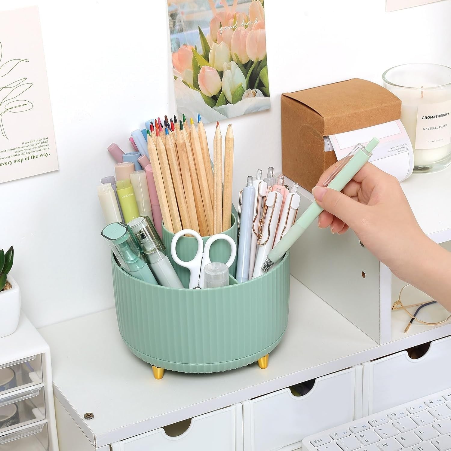 360° Rotating Desk Organizer   Dual Purpose Pencil Holder, 5 Slot Cup for Home,2
