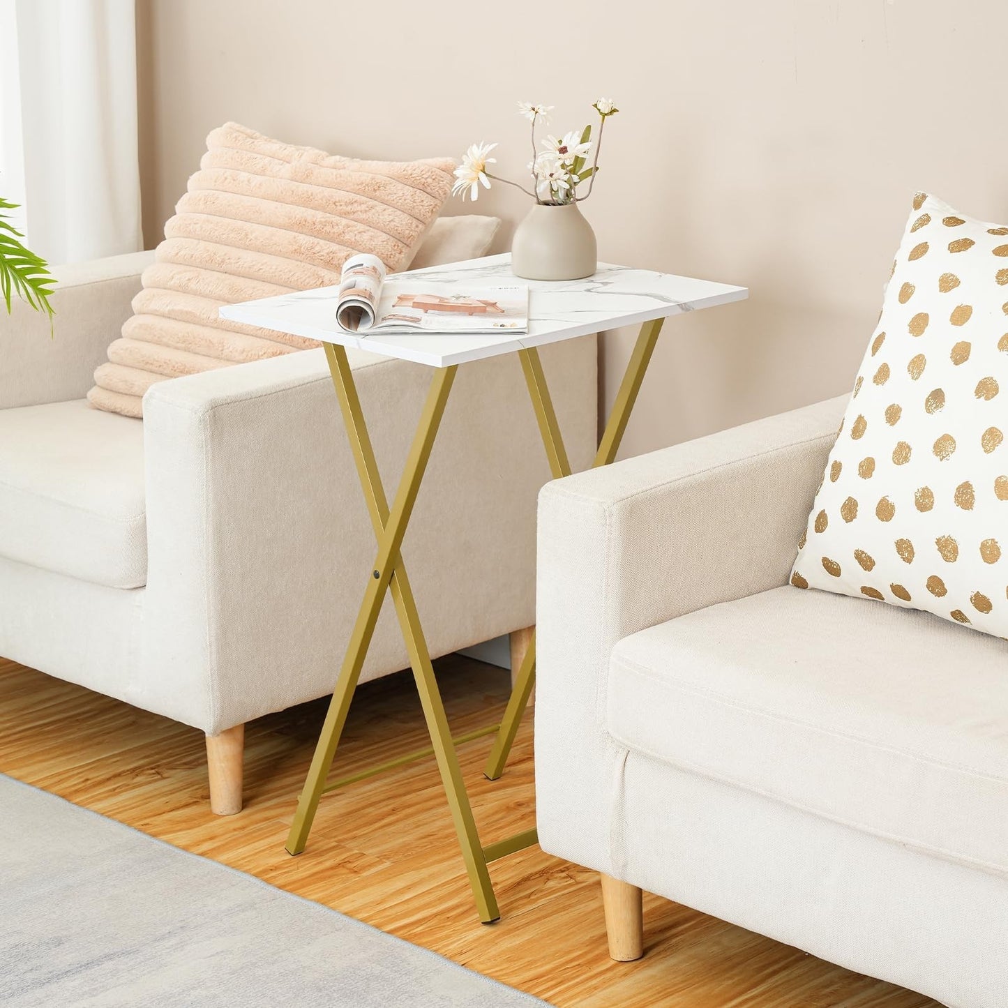 Folding TV Tray Tables Set of 2 - Space-Saving Snack Tables for Couch, Easy Asse4