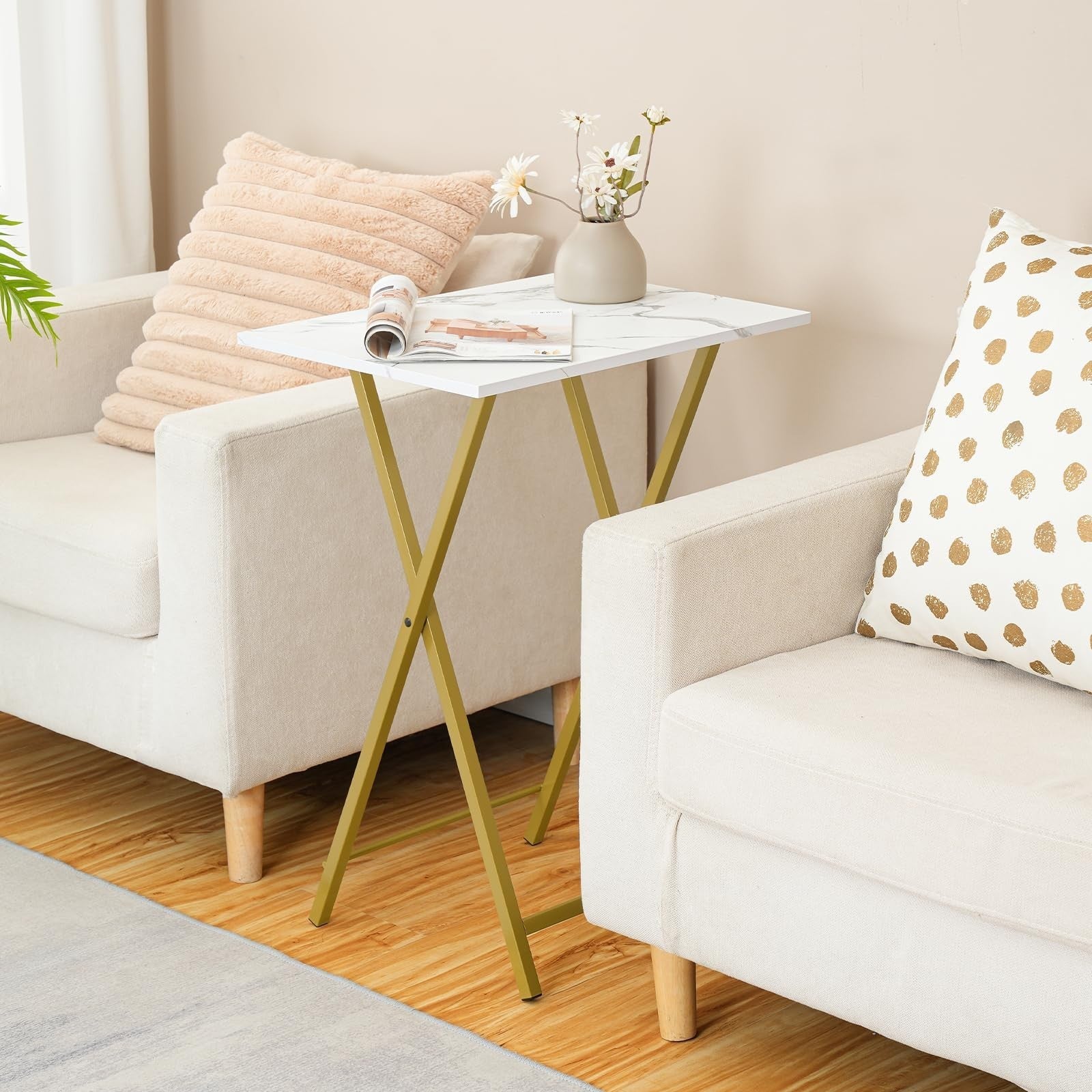 Folding TV Tray Tables Set of 2 - Space-Saving Snack Tables for Couch, Easy Asse4
