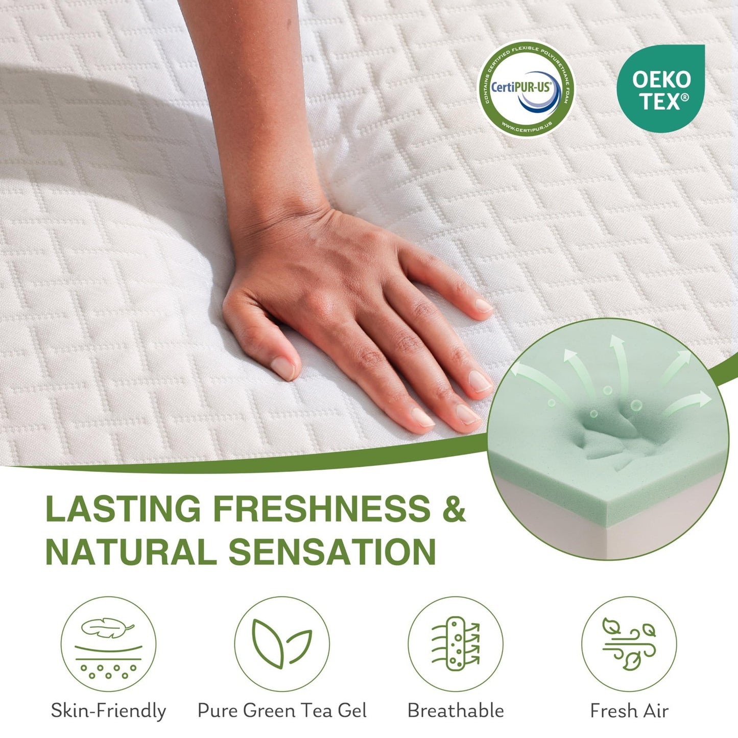 5" Twin Mattress for Kids   Green Tea Memory Foam, Medium Firm, Cooling Gel, Cer4