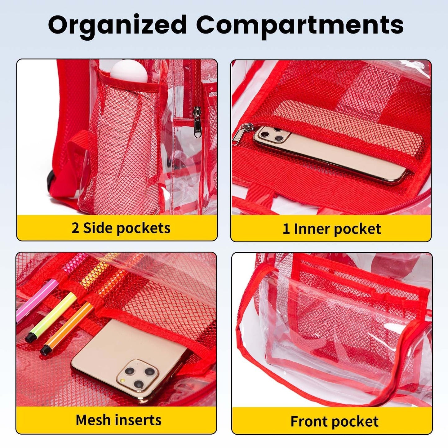 Clear PVC Backpack, Heavy Duty Transparent Bag with Reinforced Straps, Large Cap5