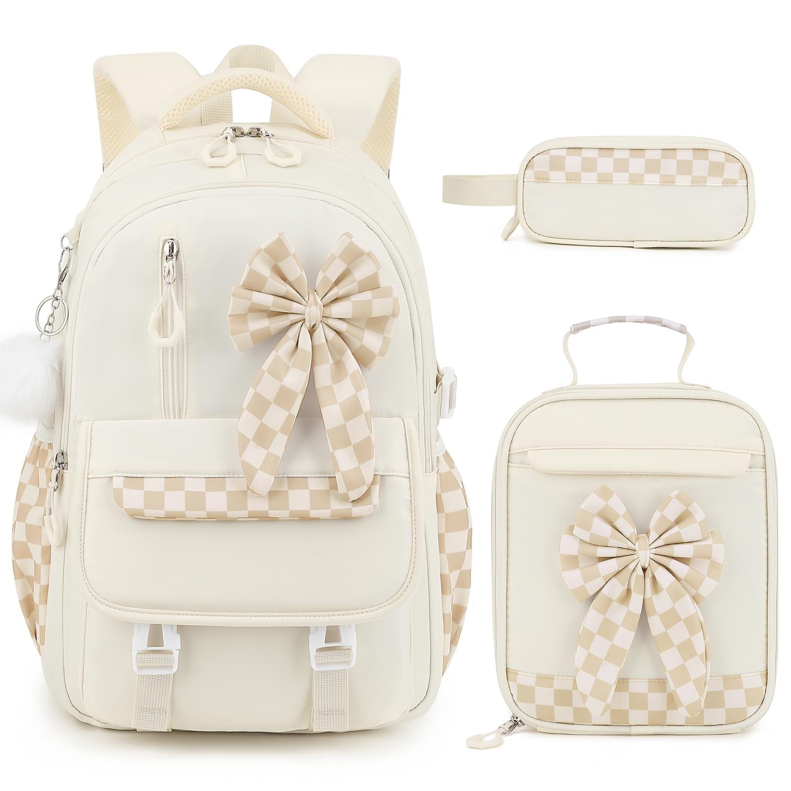 Girls Bow Backpack Set   3PCS with Lunch Bag & Pencil Case, Cute School Bag1