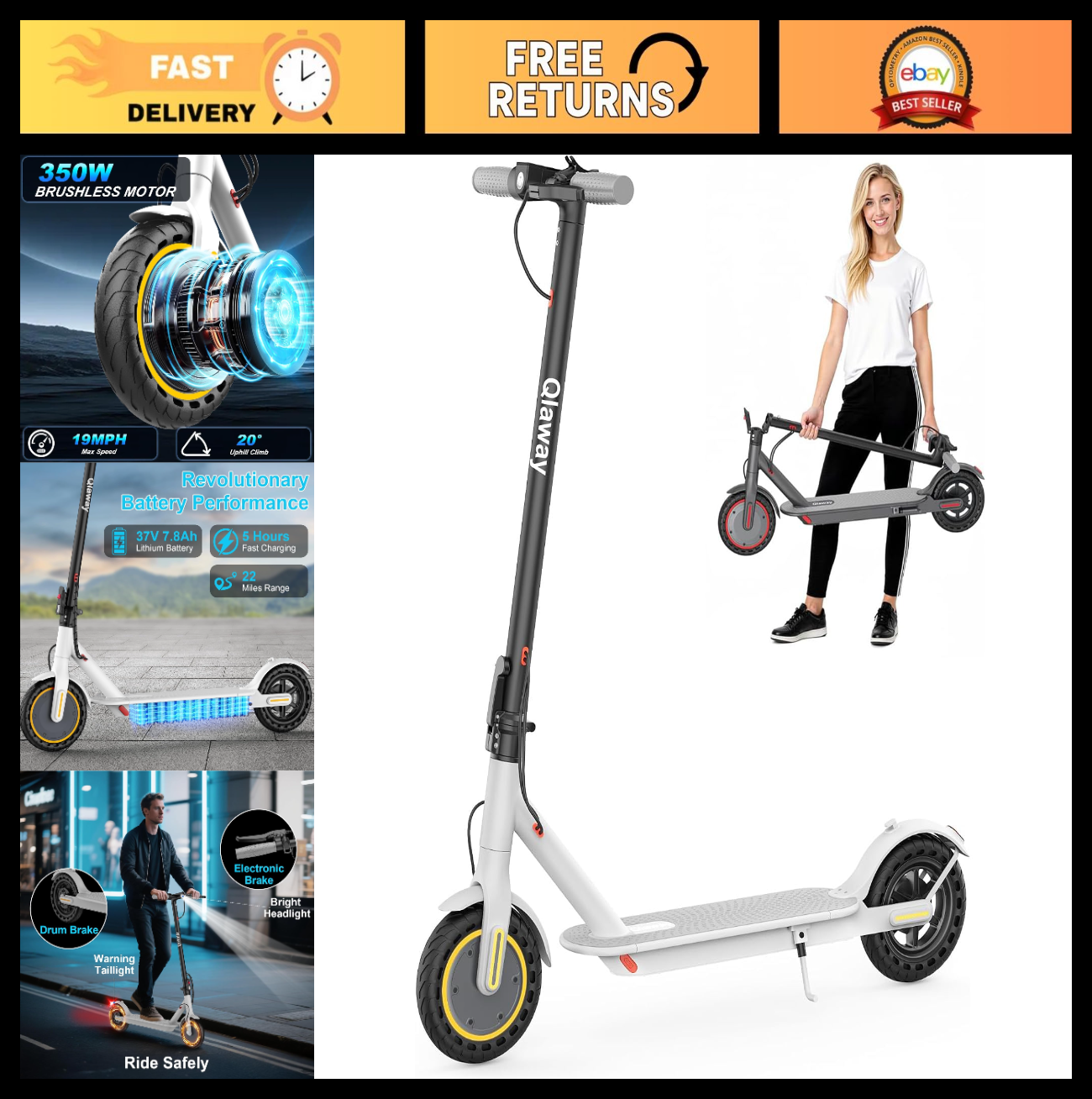 Electric Scooter 8.5''/10'' - 19/20MPH, 700/1000W Motor, 15/22 Miles Range, Port0