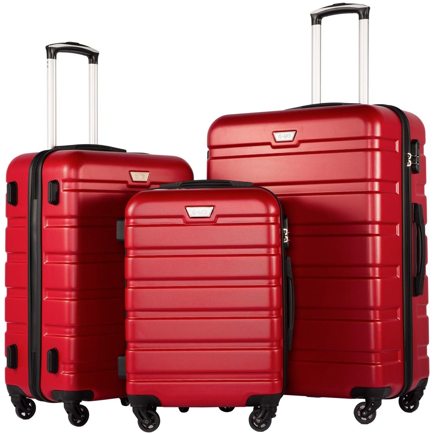 Lightweight 3-Piece Hardshell Luggage Set, Red - 360° Spinner Wheels, TSA Lock,1