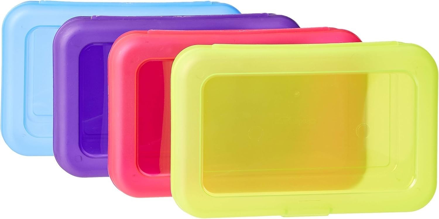 Large Pencil Case Storage Organizer   Durable Plastic School Supply Box, Multi C3