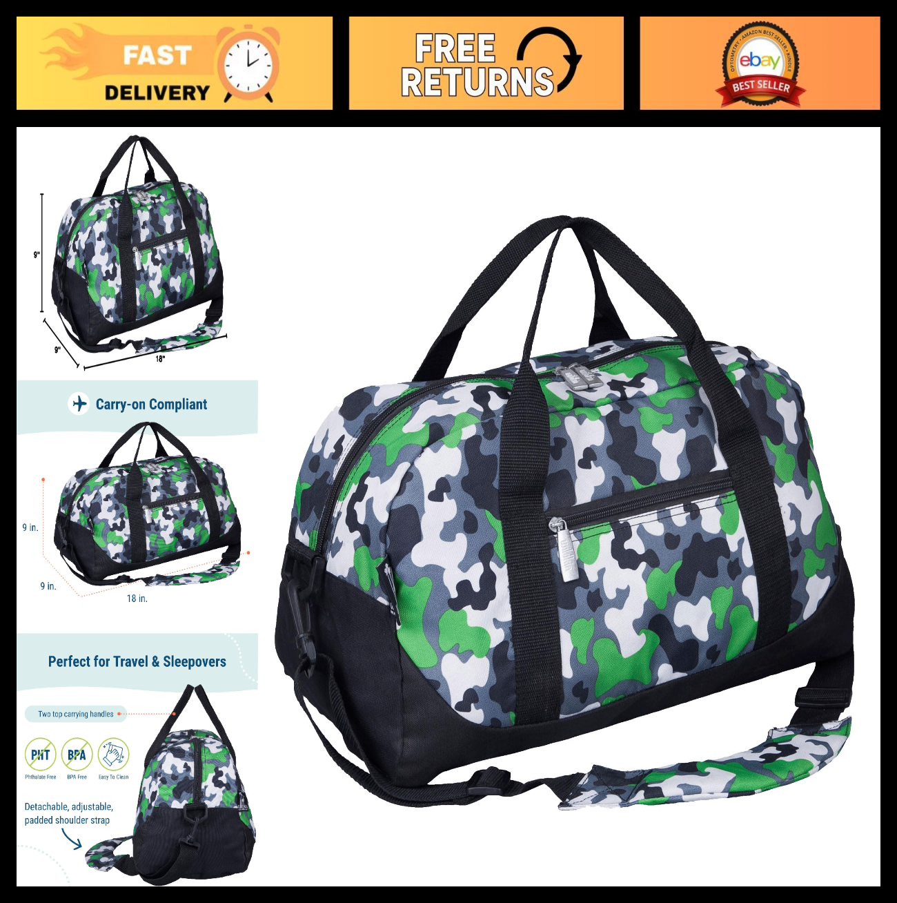 Kids Overnighter Duffel Bag - Carry-On Size, Perfect for School & Sleepovers - G0