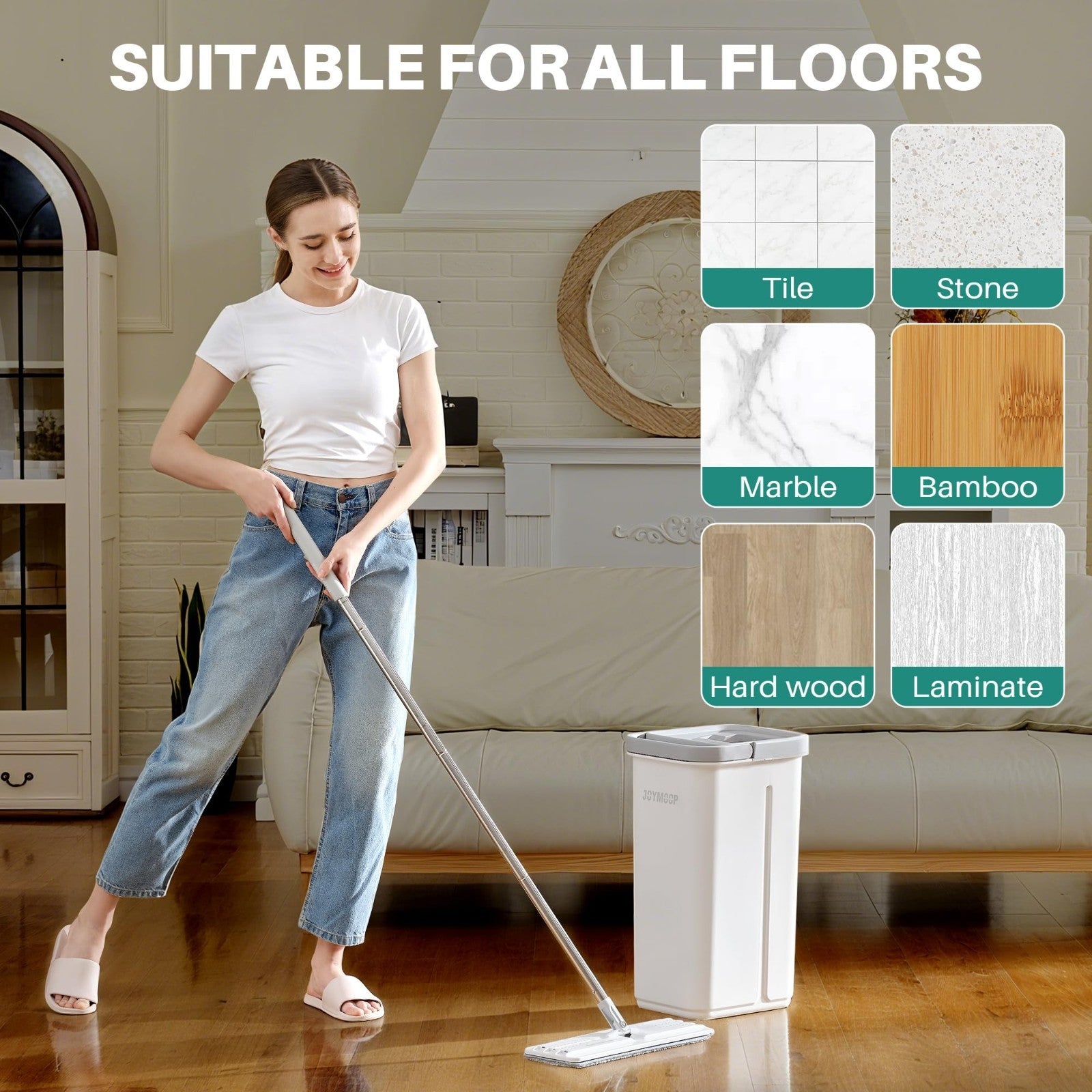 Flat Mop & Bucket System - Microfiber Floor Cleaner for Hardwood, Tile, Vinyl, 56