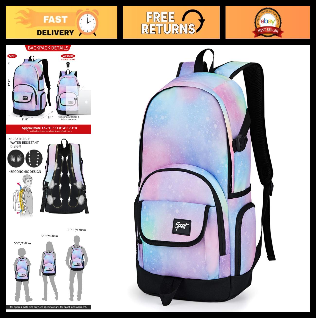 Lightweight School Backpack Travel Bag for Men & Women   Stylish College Rucksac0