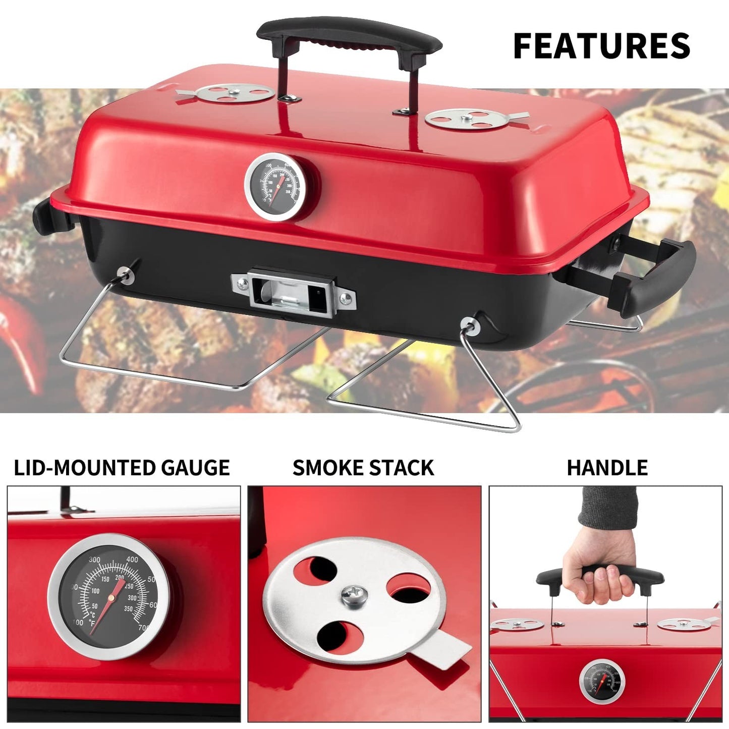 Portable Charcoal Grill - Compact Outdoor BBQ Smoker for Camping, Picnics & Beac5