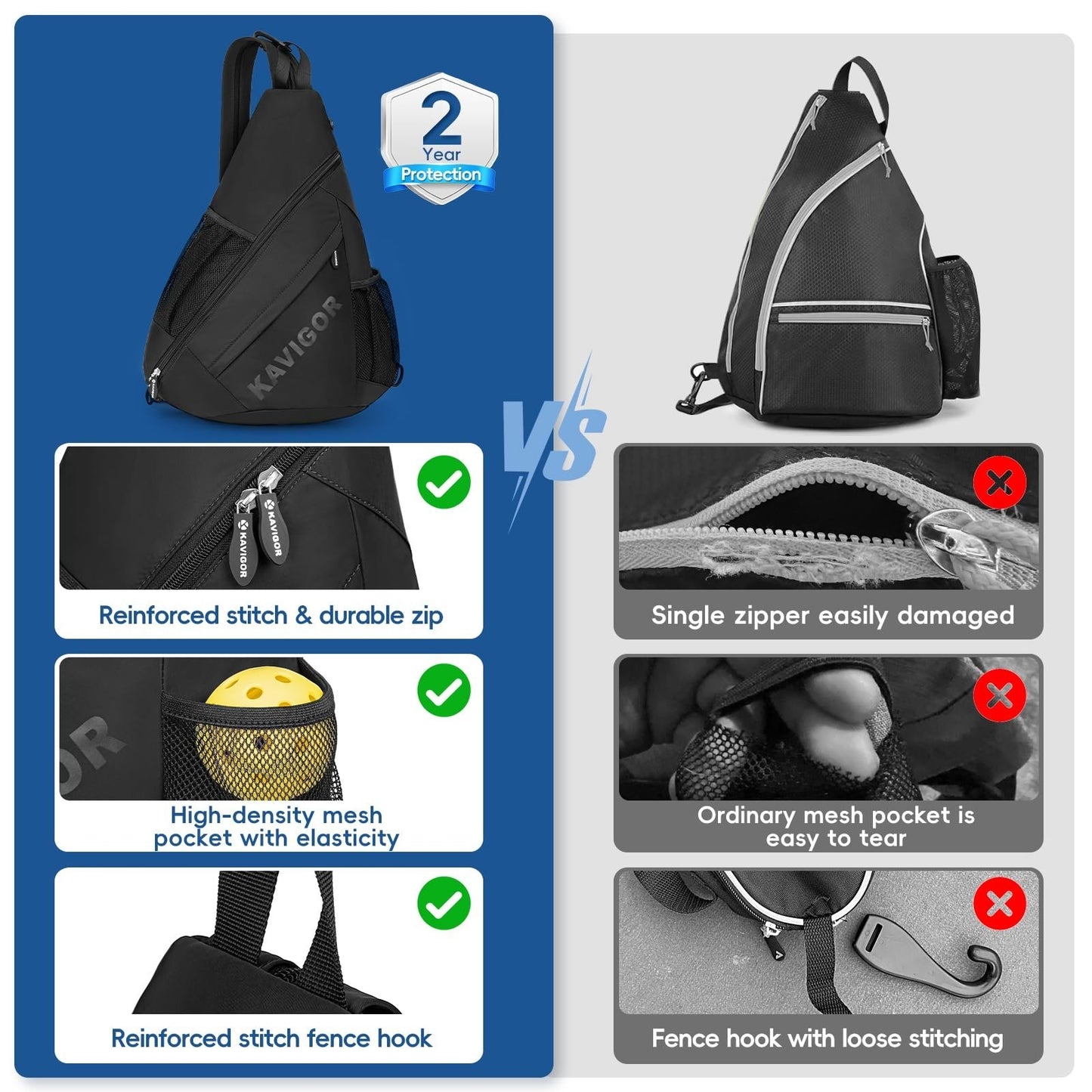 Ultra-Light Pickleball Sling Bag, Convertible Backpack with Wet/Dry Pocket, Fits6