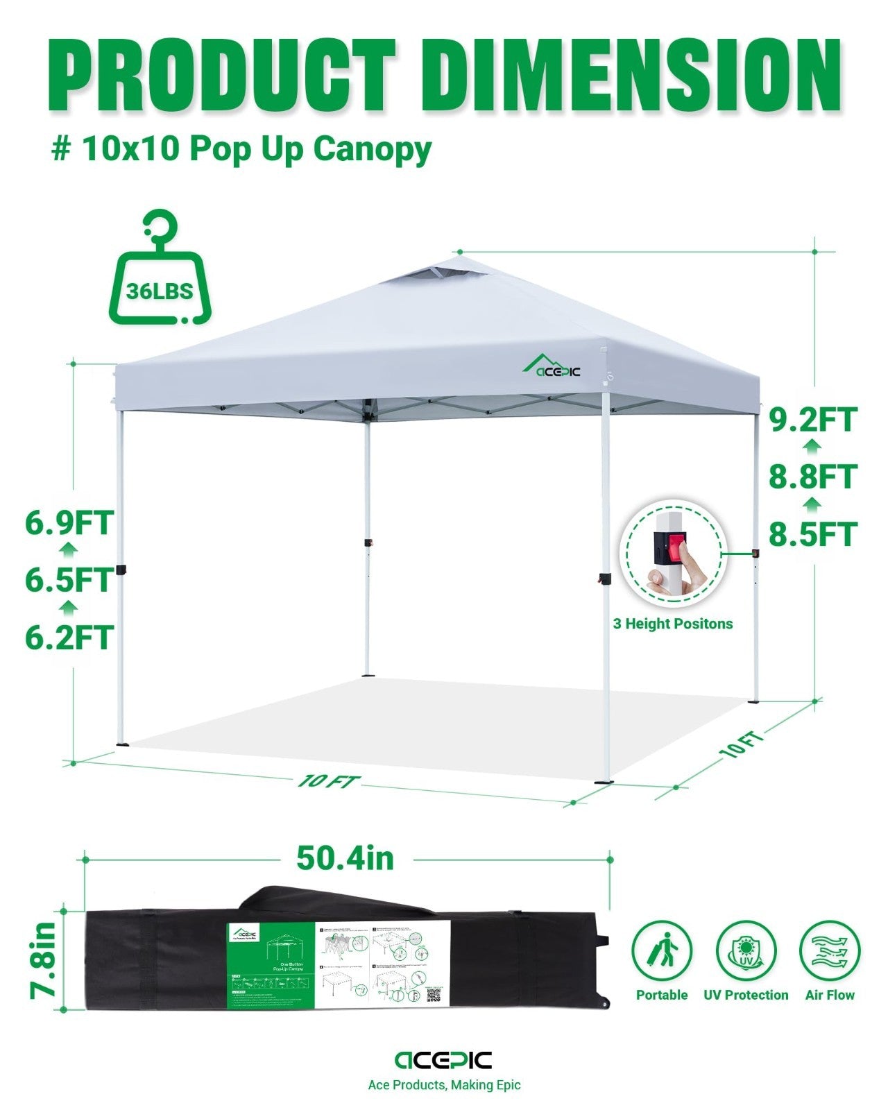 10x10 Pop Up Canopy Tent   Easy Setup Portable Shelter with UV Protection & Whee2