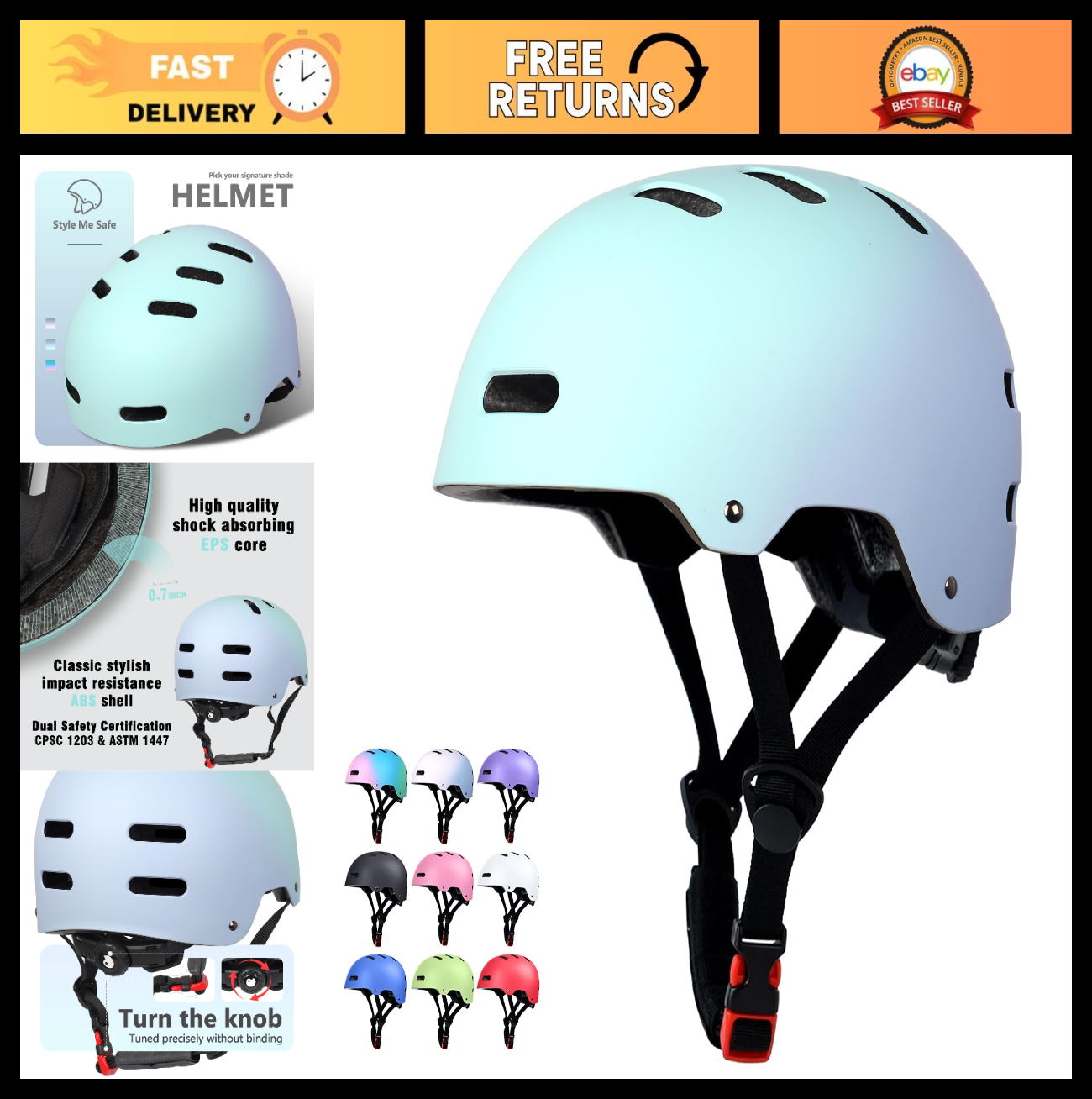 Multi-Sport Helmet for Skateboard, Bike, Scooter - Adjustable, Lightweight, Vent0