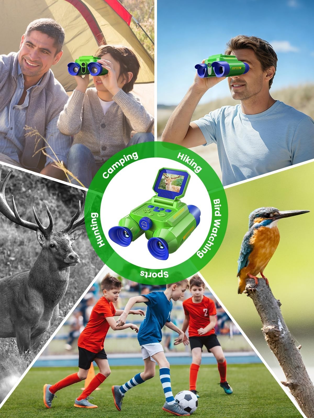 Kids Binoculars with Night Vision & Camera, 10X Zoom Telescope for Ages 3 10+9