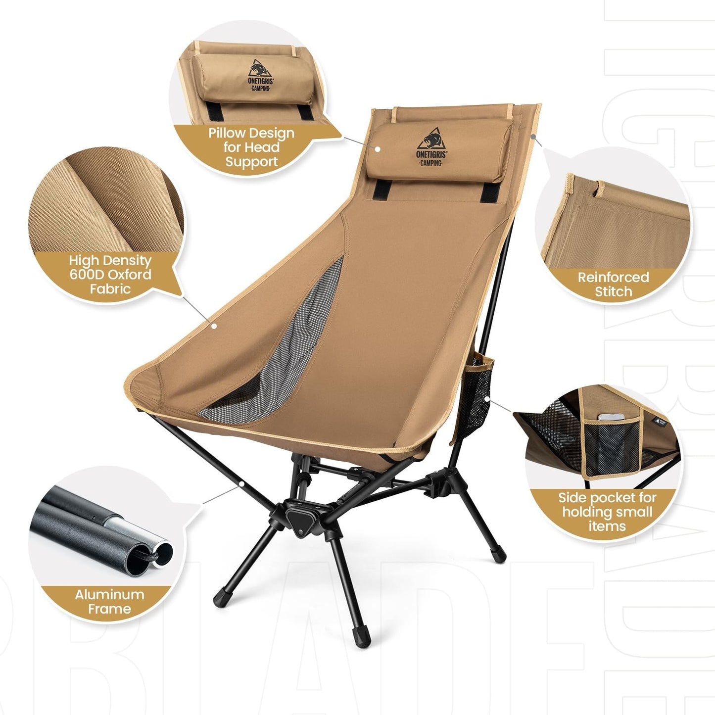 Comfortable High Back Folding Camping Chair with Pillow, Widened Seat Design6