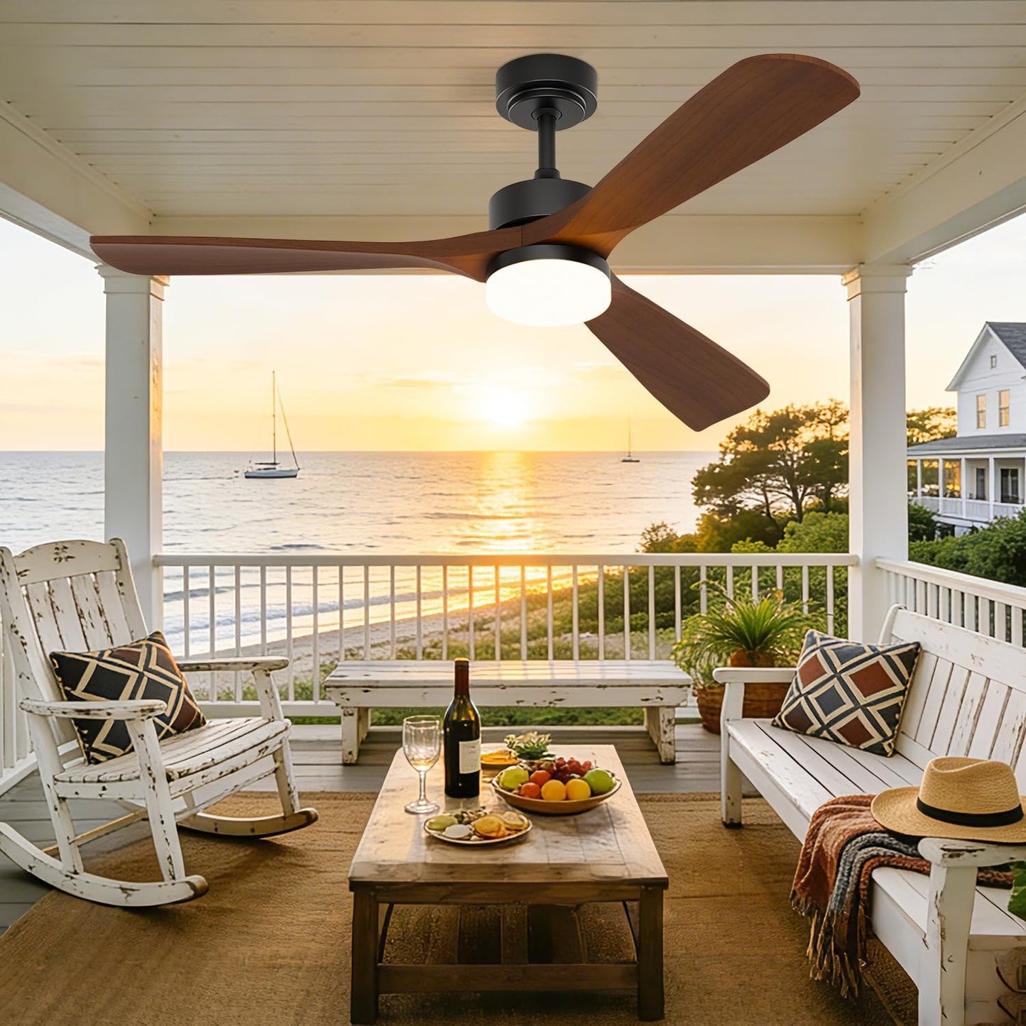 52 Inch Ceiling Fan with Lights, Solid Wood Blades, Ultra Quiet DC Motor, 6 Spee2