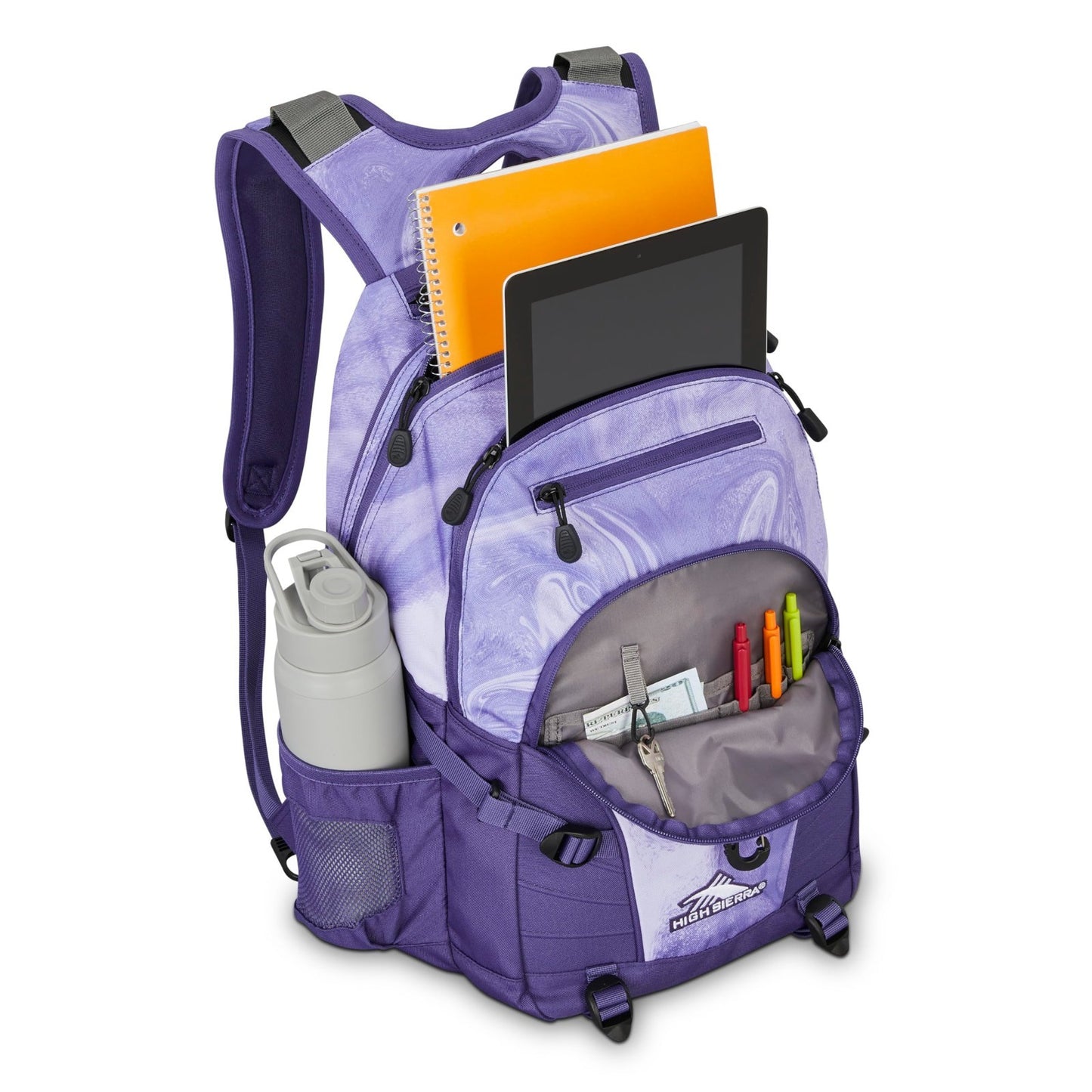 Versatile Purple Marble Swirl Backpack for School, Travel & Work   Tablet Sleeve3