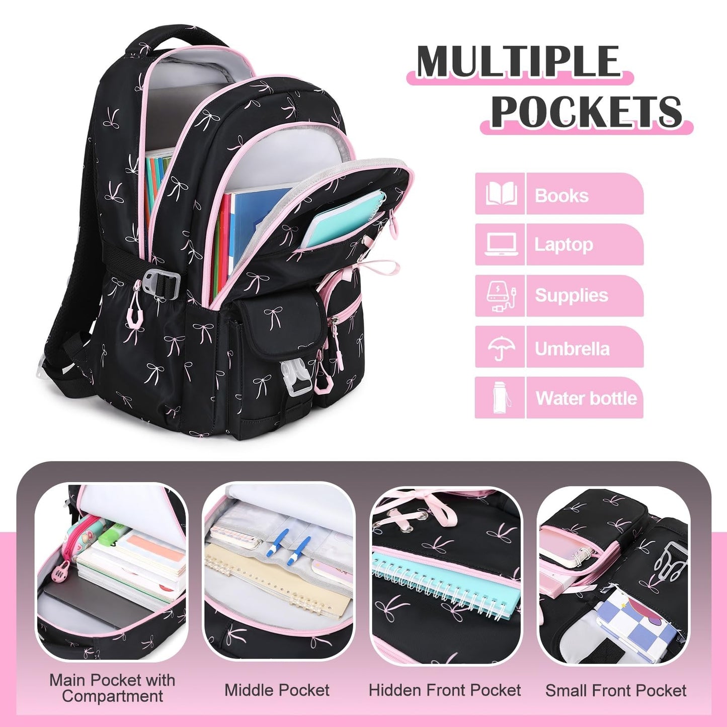 Girls Backpacks Set   6PCS with Insulated Water Bottle, Lunch Bag & Pencil Pouch6