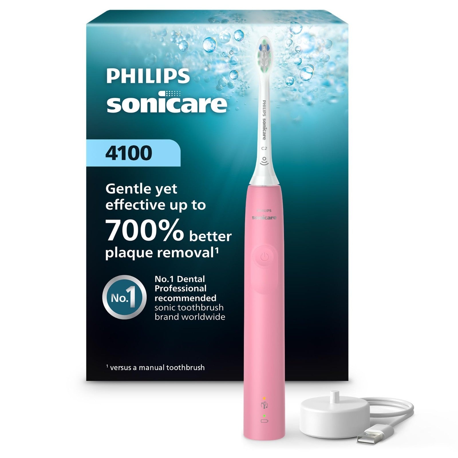 Rechargeable Electric Toothbrush   Deep Pink, 700% Plaque Removal, Pressure Sens0