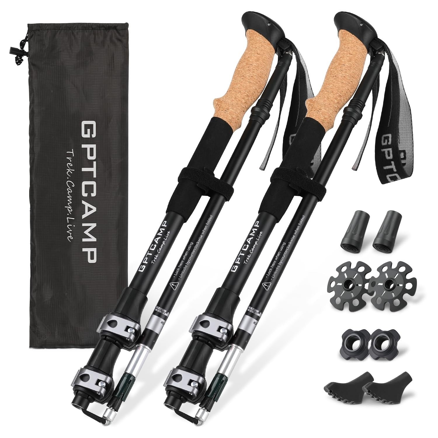 Collapsible Trekking Poles - Lightweight Adjustable Hiking Sticks, 2pc Set with1