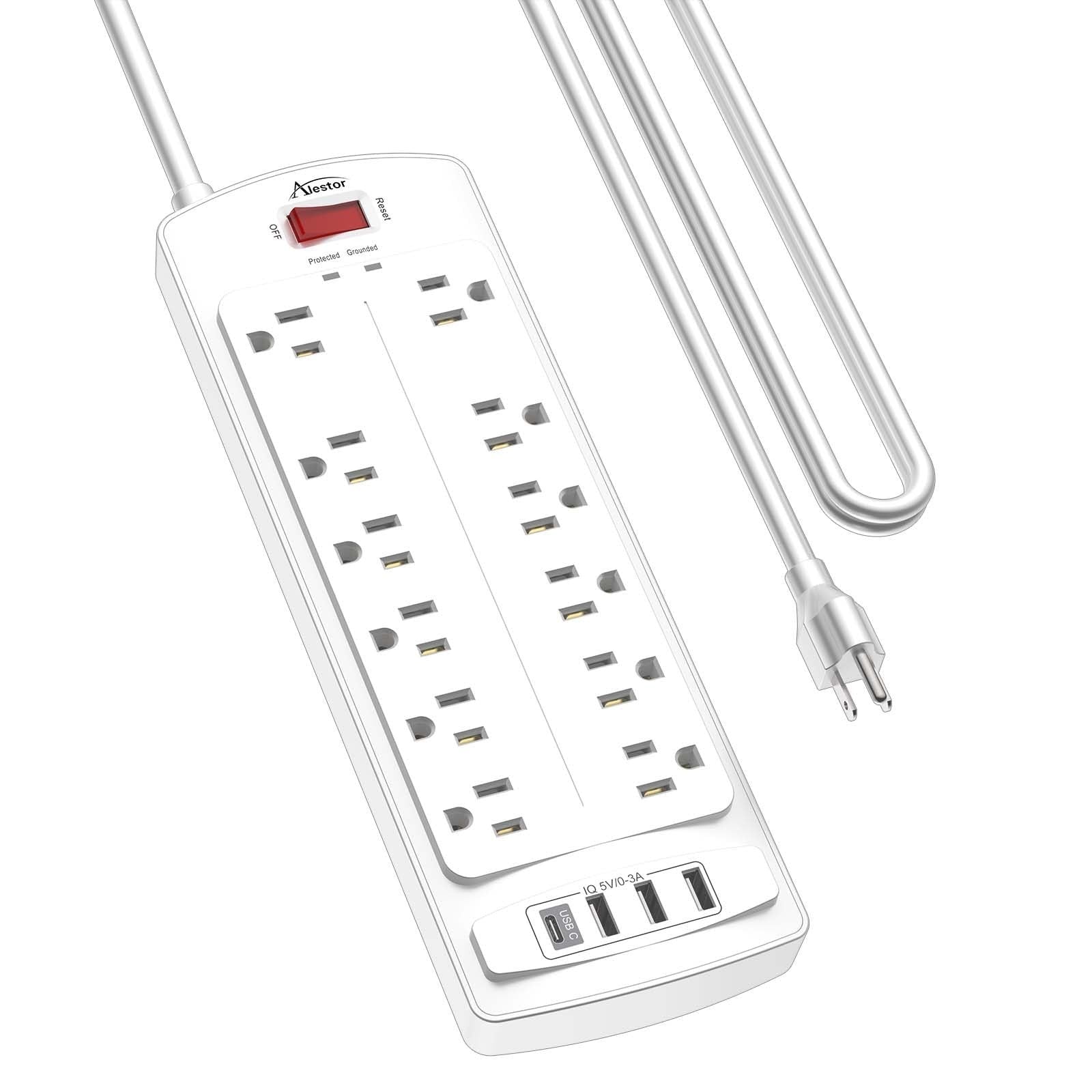 Surge Protector Power Strip with 12 Outlets & 4 USB Ports, 10ft Cord, 2700J ETL1