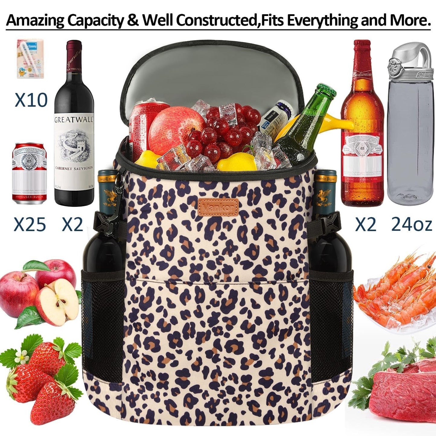 Insulated Camping Cooler Backpack - Holds 30-45 Cans, Waterproof & Leak Proof, P4