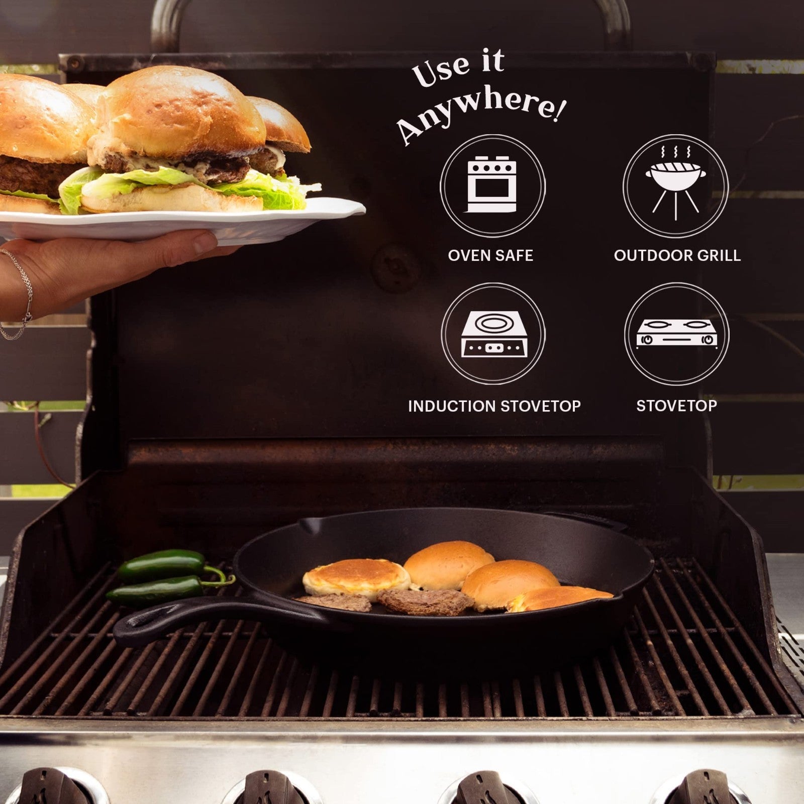 15-Inch Pre-Seasoned Cast Iron Skillet with Silicone Handle - Versatile Frying P4
