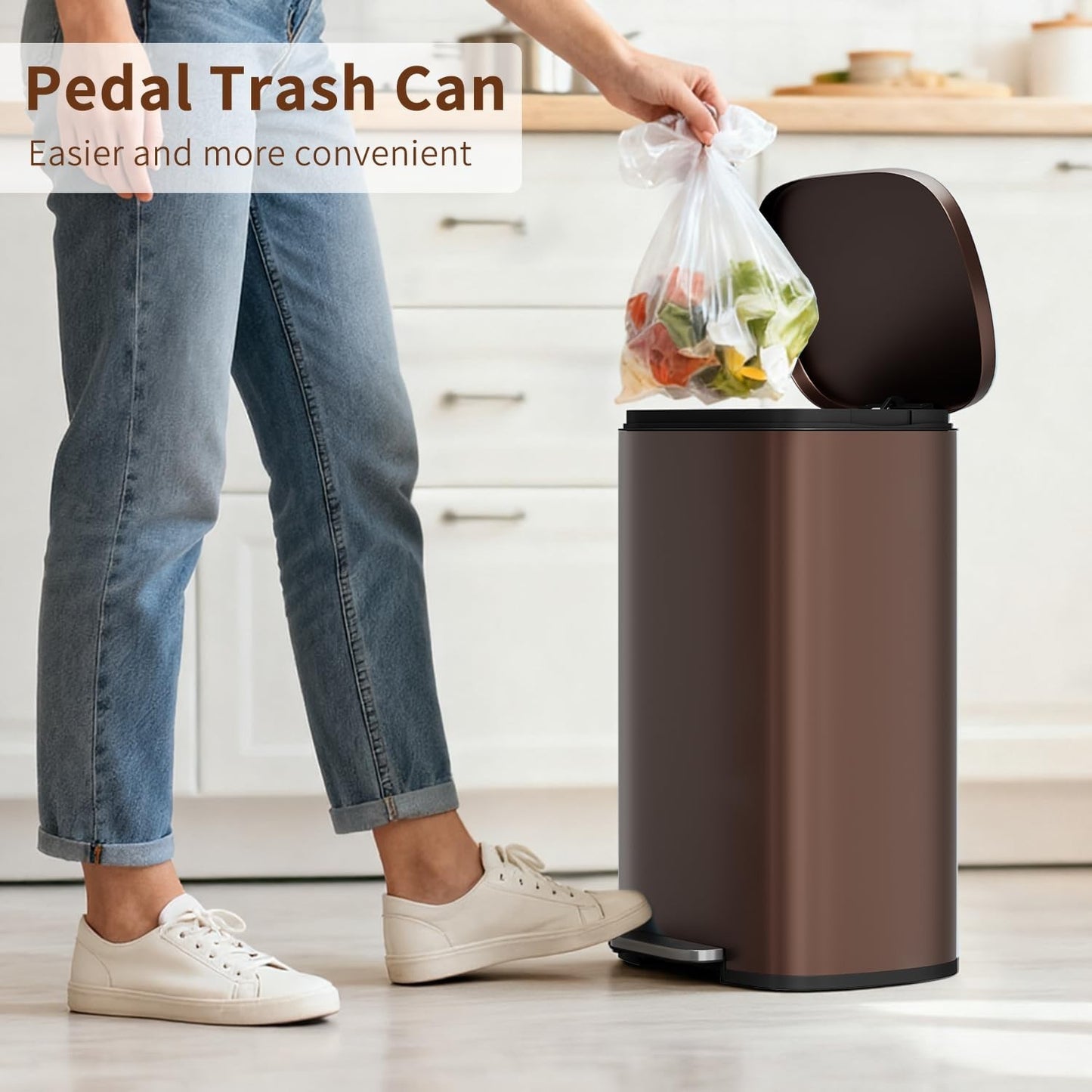 Stainless Steel Trash Can with Lid - 13 Gallon, Removable Inner Bucket, Soft Clo2