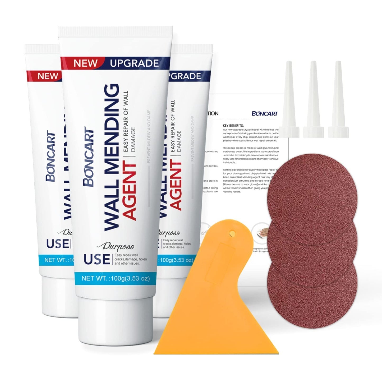 Wall Repair Kit 3 Pack   Spackle Putty with Scraper & Sandpaper for Cracks & Hol1