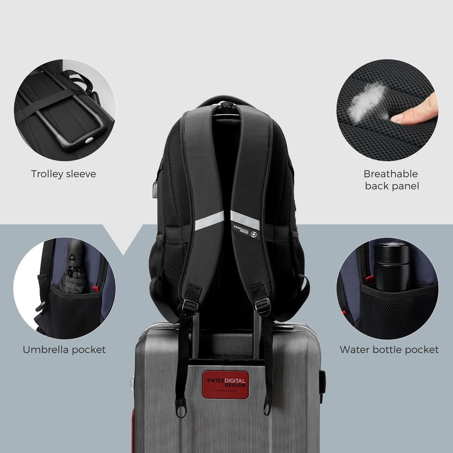 Travel Laptop Backpack with USB Charging Port, Fits 15.6" Computer, 31L College6