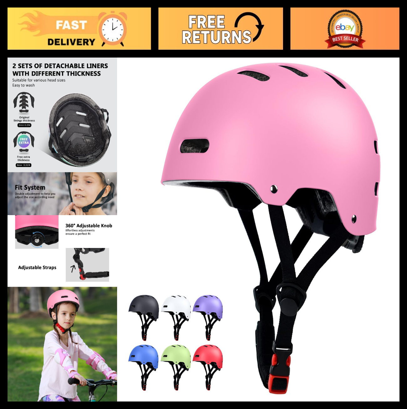 Multi-Sport Helmet for Skateboard, Bike, Scooter - Adjustable, Lightweight, Vent0