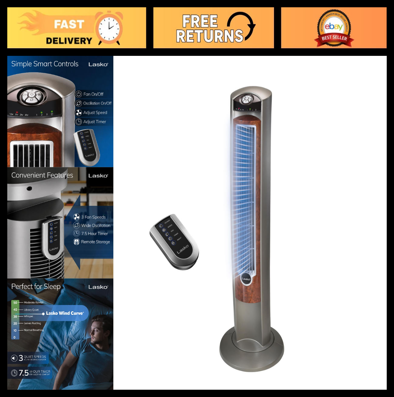 Oscillating Tower Fan with Remote Control   Quiet 42" Standing Fan for Home & Of0