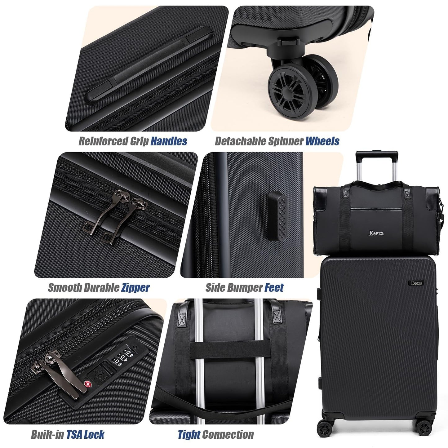5-Piece Hardshell Luggage Set with Spinner Wheels | ABS Suitcases 20/24/28" Blac5