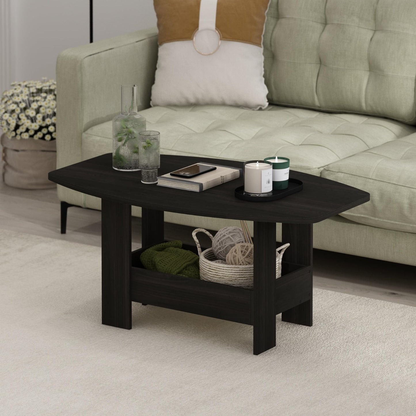 Modern 2-Tier Coffee Table with Lower Shelf - Round Corner Design for Living Roo2