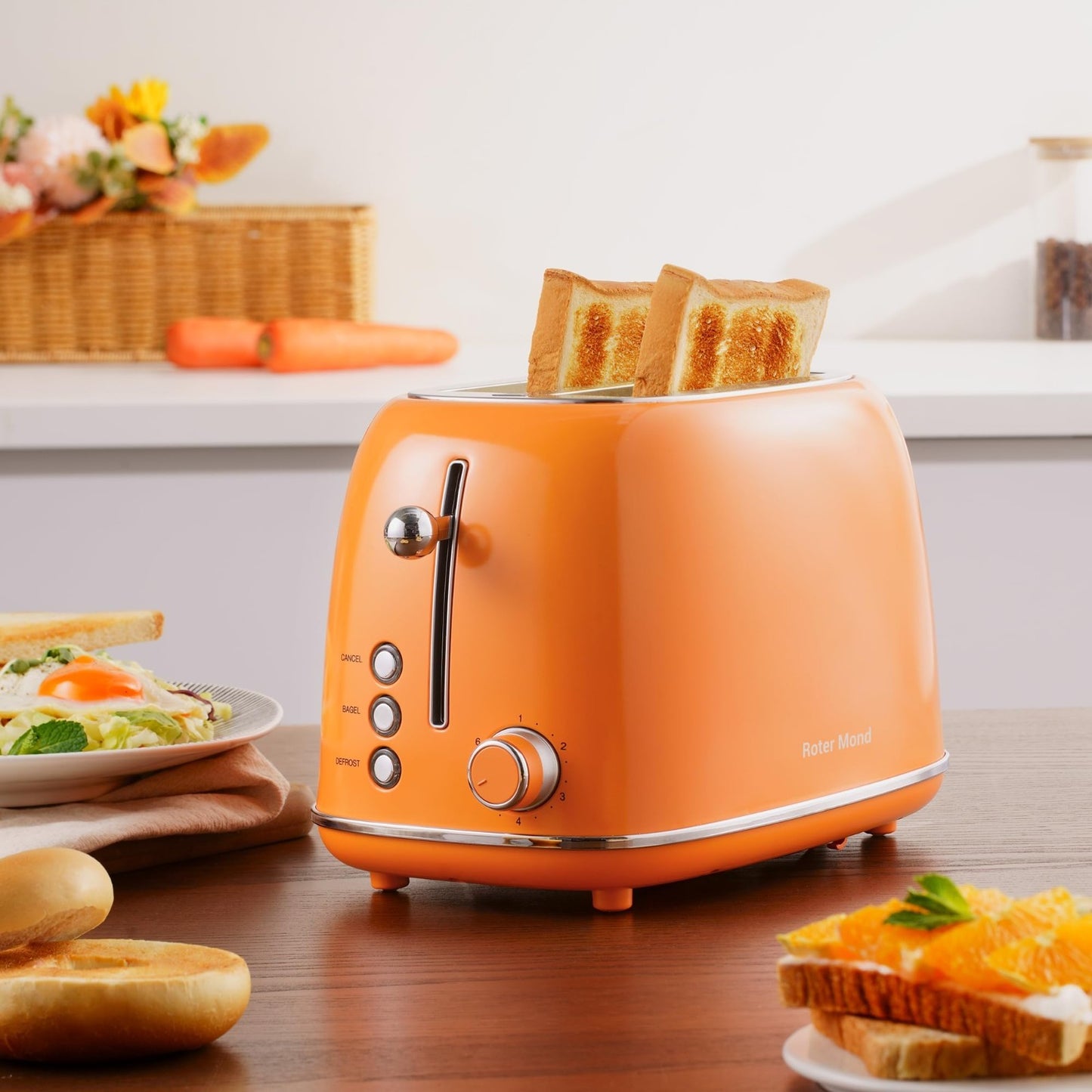 Retro Stainless Steel 2 Slice Toaster with Bagel, Cancel, Defrost, 6 Shade Setti5