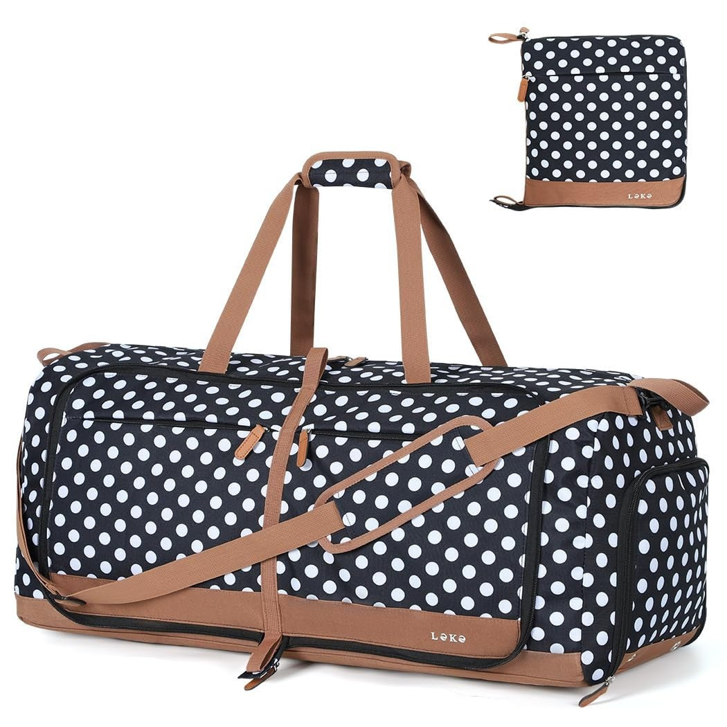 80L Foldable Travel Duffel Bag for Women - Large Weekend Carry-On with Shoe Comp1