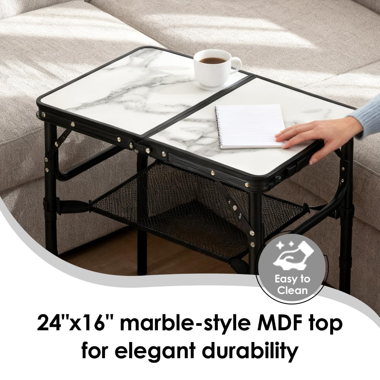 Folding Adjustable Height TV Tray Table - Portable Snack & Dinner Couch Side Tab3