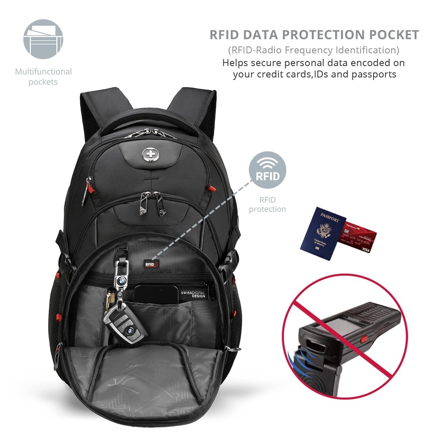 Travel Backpack for Men   RFID Protection, USB Charging, Apple Find My, Add A Ba5