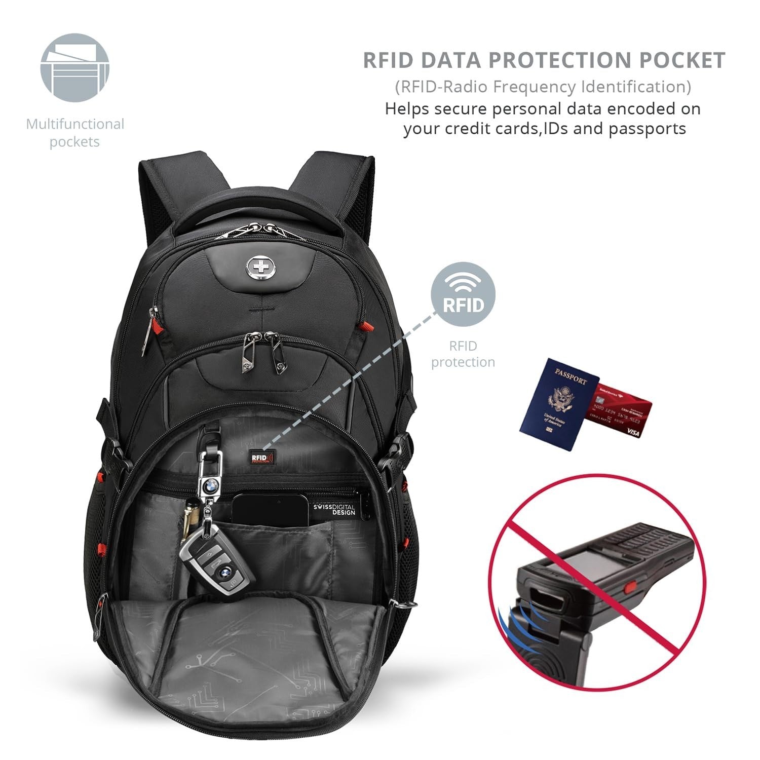 Travel Backpack for Men   RFID Protection, USB Charging, Apple Find My, Add A Ba5