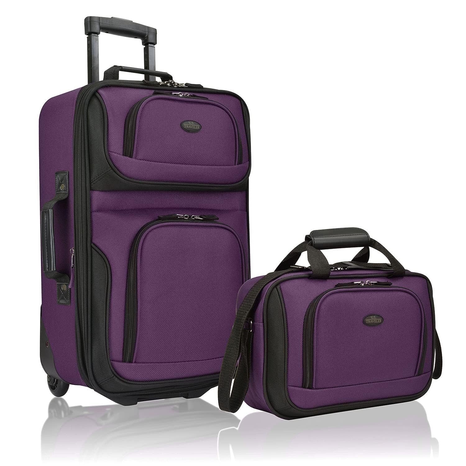 Lightweight Softside Rolling Carry-on Suitcase, 2-Wheel Travel Luggage Set, Purp1