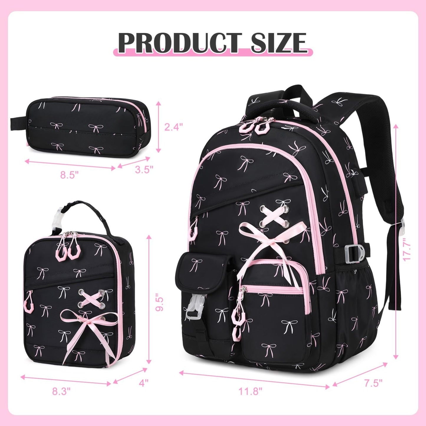 3PCS Girls School Backpack Set with Lunch Box & Pencil Pouch   Stylish & Durable2