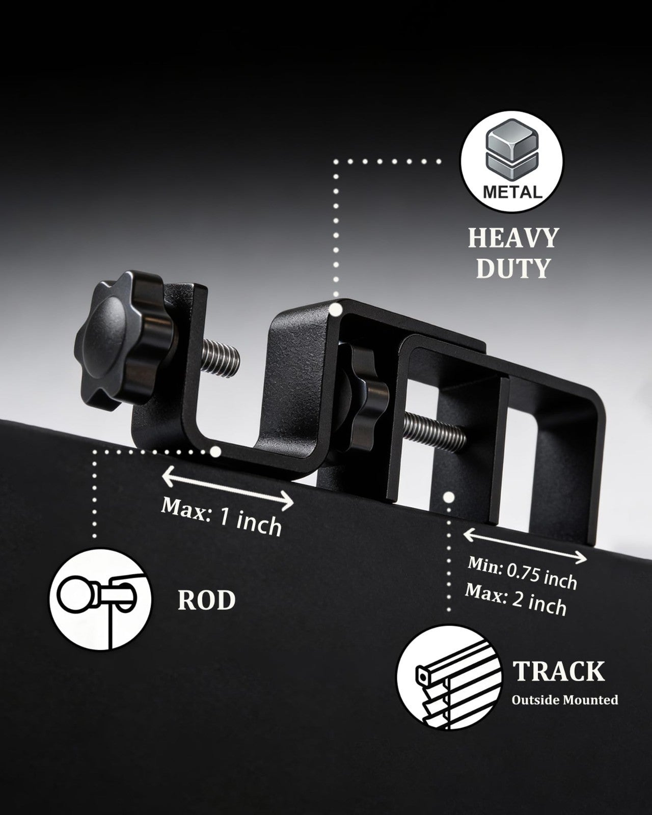 No Drill Curtain Rod Brackets for Outside-Mount Blinds, Tool-Free Holders, 3 Pac3