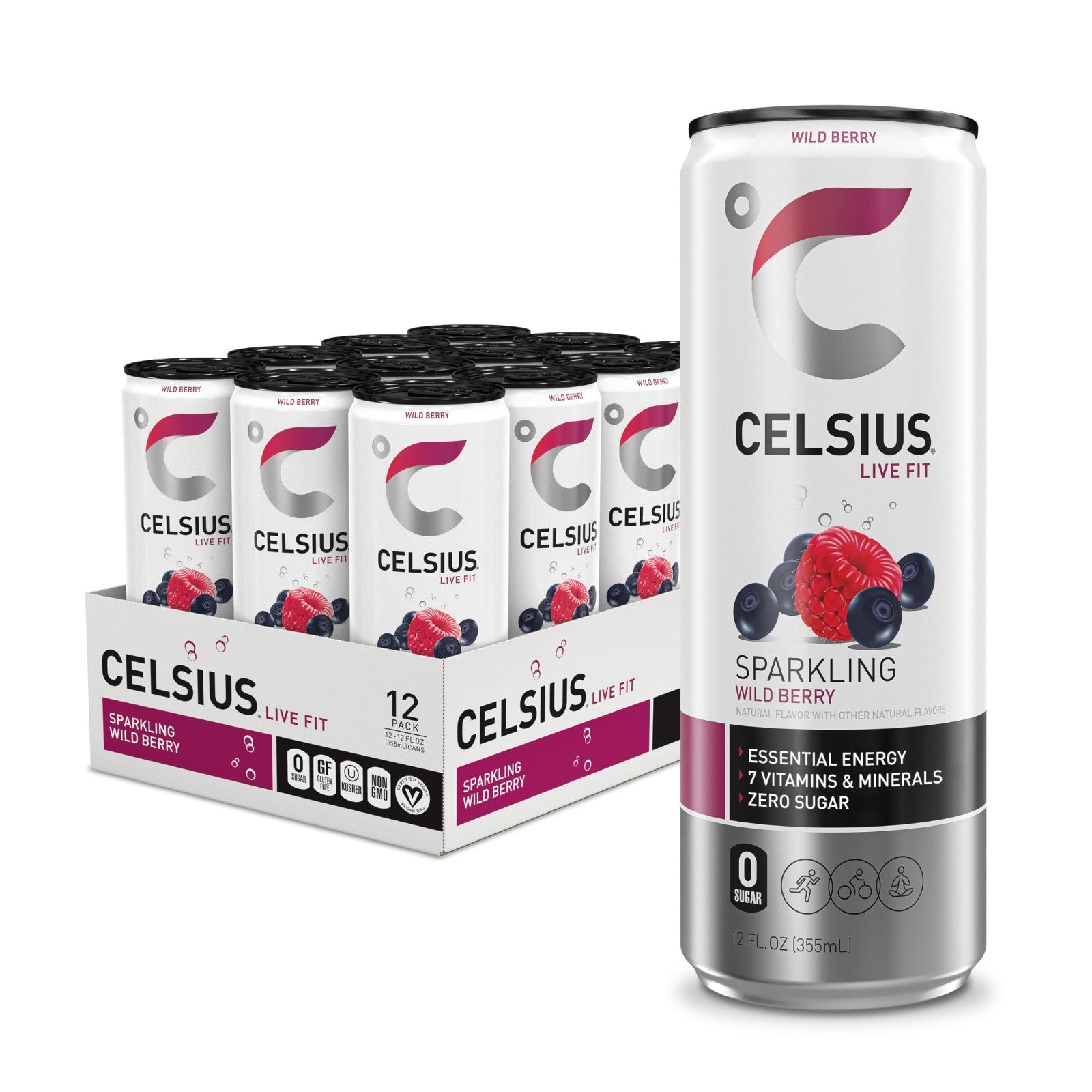 Sugar Free Sparkling Wild Berry Energy Drink, 12 Fl Oz, Pack of 12 Cans1