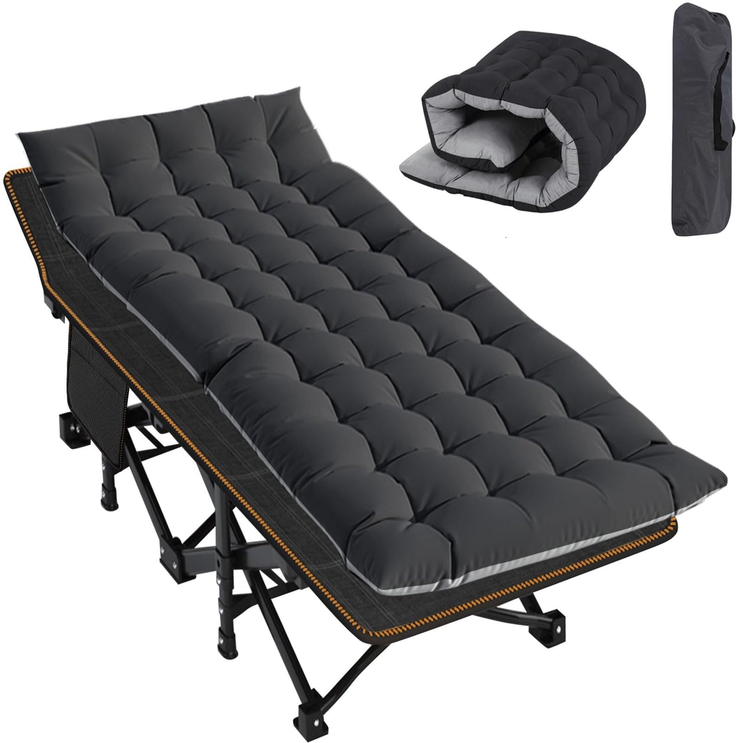 Folding Camping Cot for Adults, 28" Wide, 880 lbs Capacity, Padded with Carry Ba1