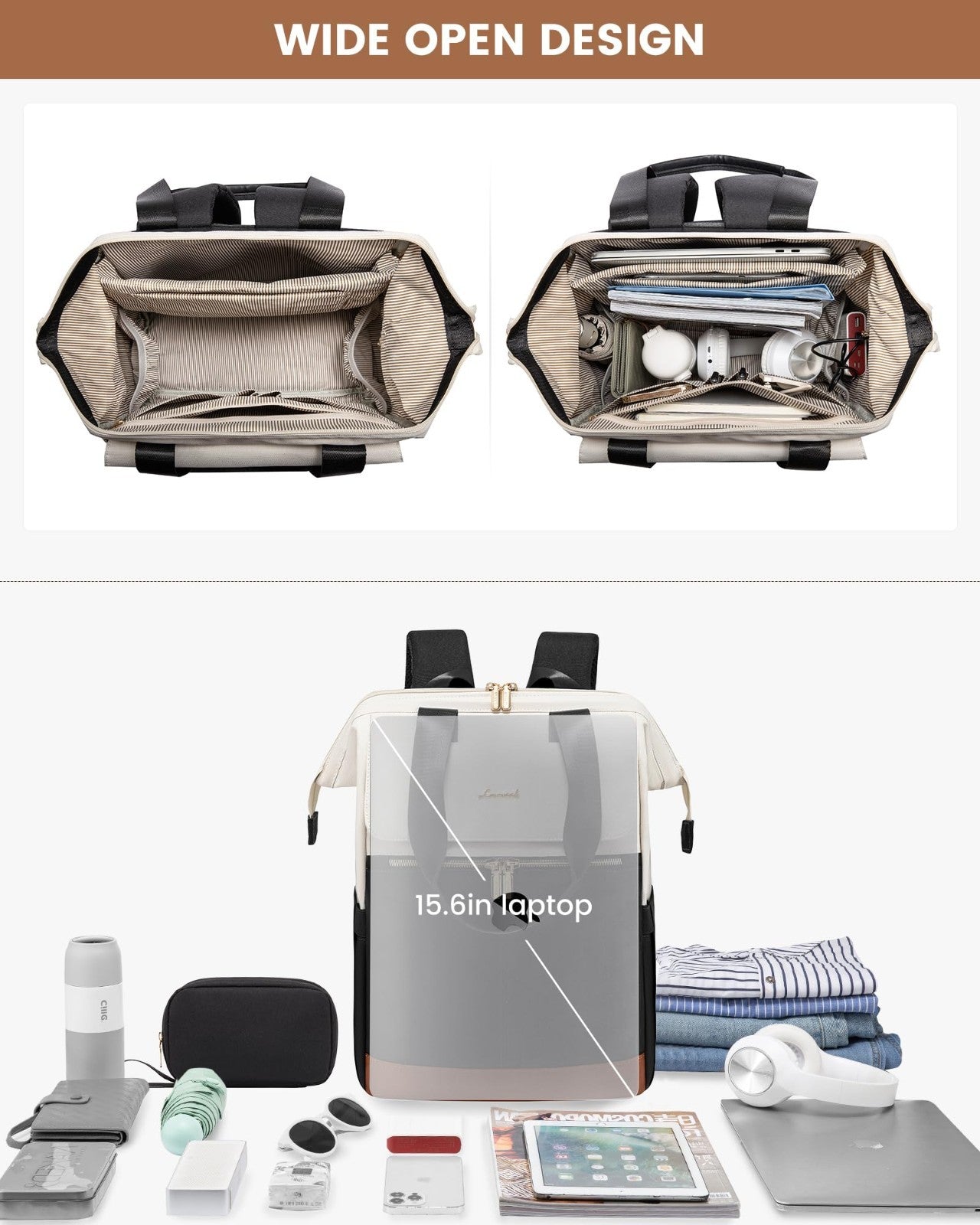 Stylish 15.6" Laptop Backpack for Women, USB Port, Waterproof Travel Bag, 2PCS8