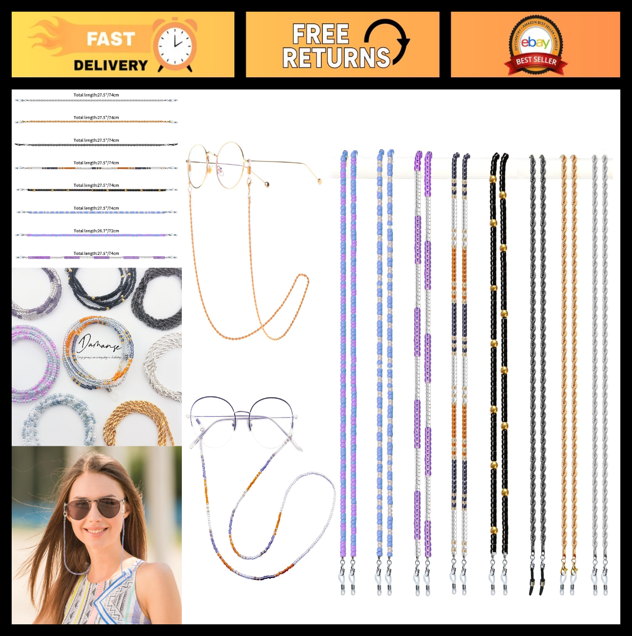 Beaded Eyeglass Chain Set - 8 Pcs Neck Strap Holders for Women, Stylish & Durabl0